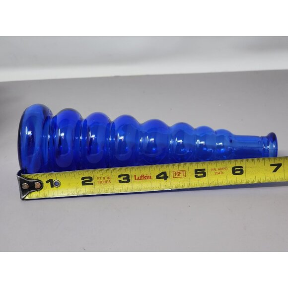 Vintage Cobalt Blue Glass Vase Set Decorative Ribbed & Cone Shapes Home‎ Décor - Picture 9 of 9